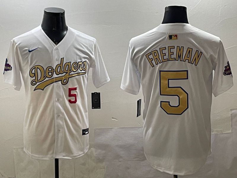 Men Los Angeles Dodgers #5 Freeman White Champion gold character 2025 Nike MLB Jersey style 3316->los angeles dodgers->MLB Jersey